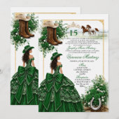 Invitation de Quinceañera occidentale vert émeraud (Devant / Derrière)