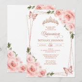 Invitation de Quinceañera or rose et rose (Devant / Derrière)