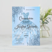 Invitation de Quinceañera Paillettes Bleues (Debout devant)