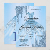 Invitation de Quinceañera Paillettes Bleues (Devant / Derrière)