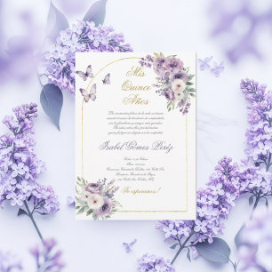 Invitation de Quinceanera papillon violet en espag