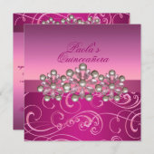 Invitation de Quinceañera Pearl Rose (Devant / Derrière)