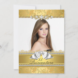 Invitation de Quinceanera Photo de dentelle dorée