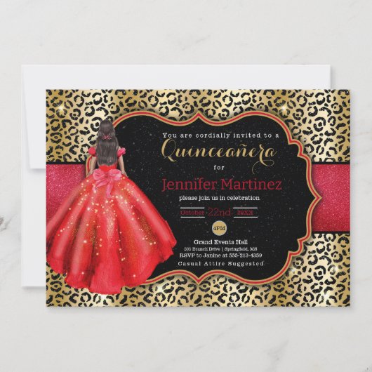 Invitation de quinceañera photo léopard (Devant)