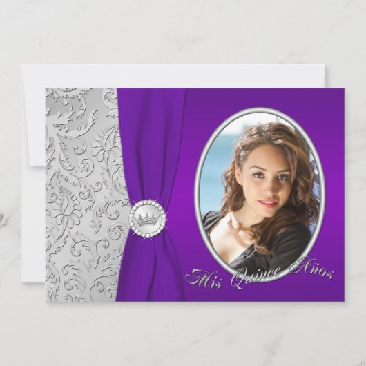 Invitation de Quinceanera, photo mauve et argent (Devant)