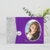 Invitation de Quinceanera, photo mauve et argent (Debout devant)