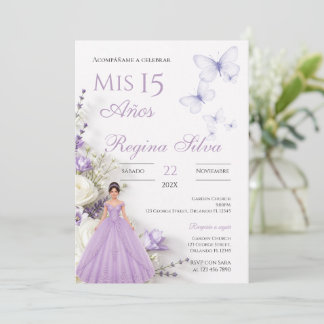 Invitation de Quinceañera pour Fleurs Violettes