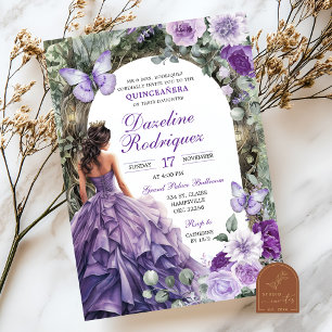 Invitation de Quinceanera pourpre de forêt enchant