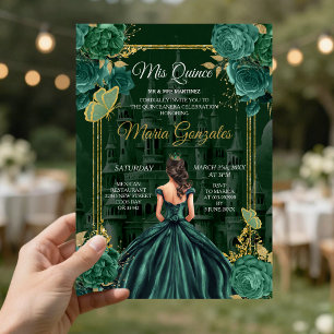 Invitation de Quinceañera Princesse Papillon Vert
