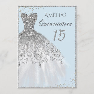 Invitation de Quinceañera Robe à paillettes argent