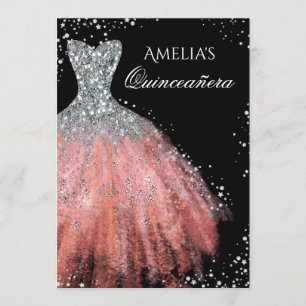 Invitation de Quinceanera robe scintillante argent