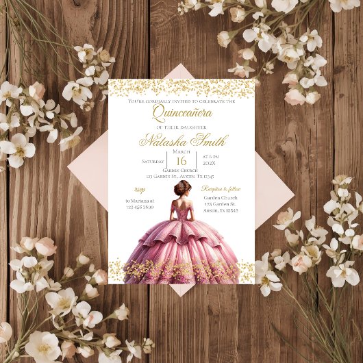Invitation de Quinceanera rose
