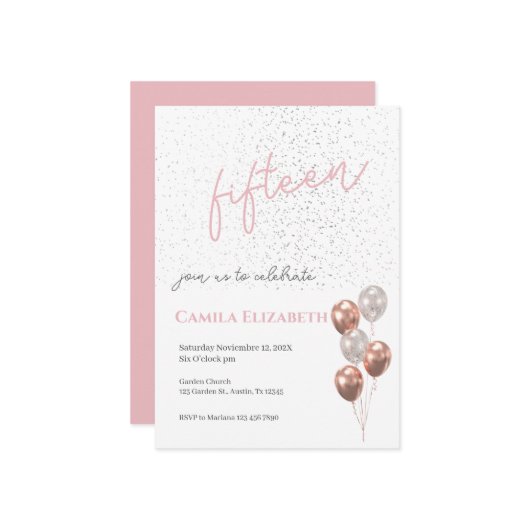 Invitation de Quinceañera rose (Devant/Arrière en situation)