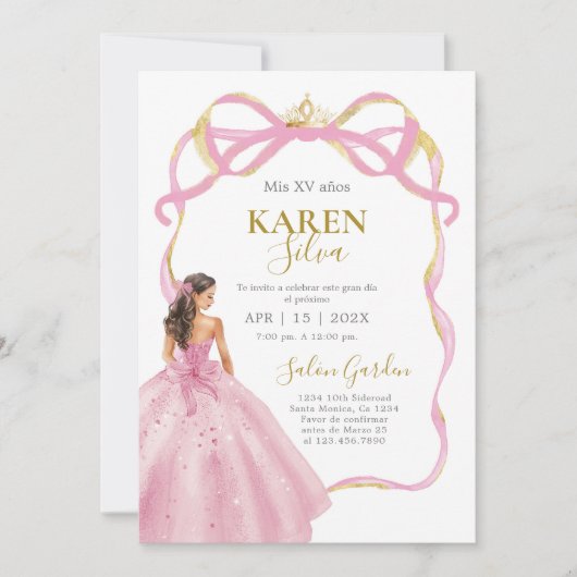 Invitation de Quinceanera Rose (Devant)
