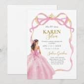 Invitation de Quinceanera Rose (Devant / Derrière)