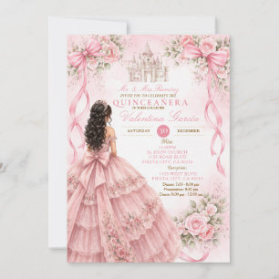 Invitation de Quinceañera Rose avec Nœud