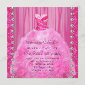 Invitation de Quinceañera rose chaud Robe de Fête