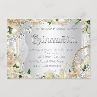 Invitation de Quinceañera Rose Diamant et Perle