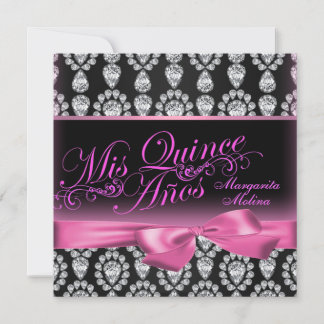 Invitation de Quinceanera rose/noir et diamant et