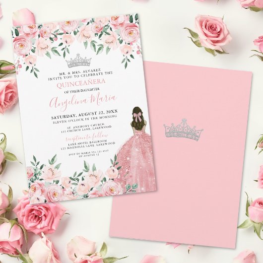 Invitation de Quinceanera rose pâle