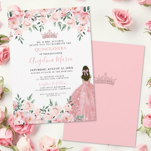 Invitation de Quinceanera rose pâle