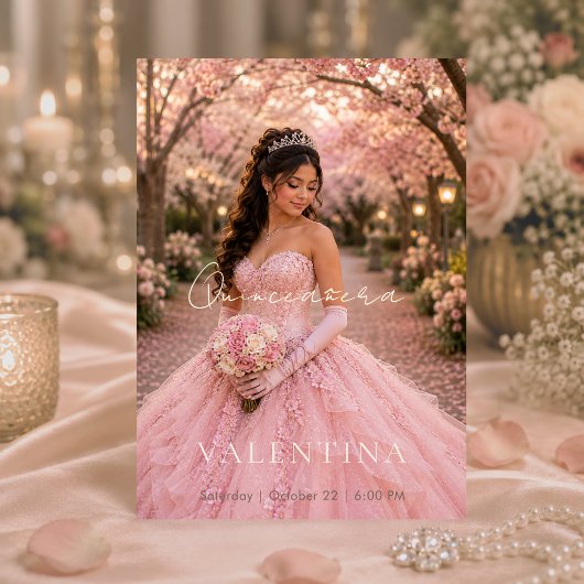 Invitation de Quinceañera Rose Pâle de Luxe