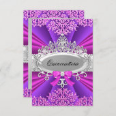 Invitation de Quinceanera rose/violet Tiara & Dama (Devant / Derrière)
