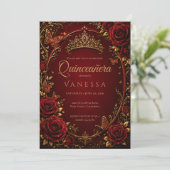 Invitation de Quinceañera rouge et or (Debout devant)