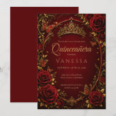 Invitation de Quinceañera rouge et or (Devant / Derrière)