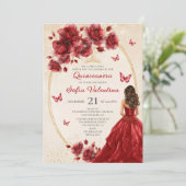Invitation de Quinceañera Rouge & Or (Debout devant)