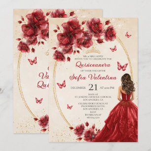 Invitation de Quinceañera Rouge & Or