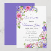 Invitation de Quinceanera Tropical Purple Pink (Devant / Derrière)