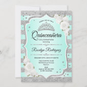 Invitation de Quinceanera Turquoise Argenté (Devant)