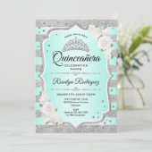 Invitation de Quinceanera Turquoise Argenté (Debout devant)