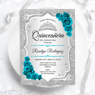 Invitation de Quinceanera Turquoise en argent
