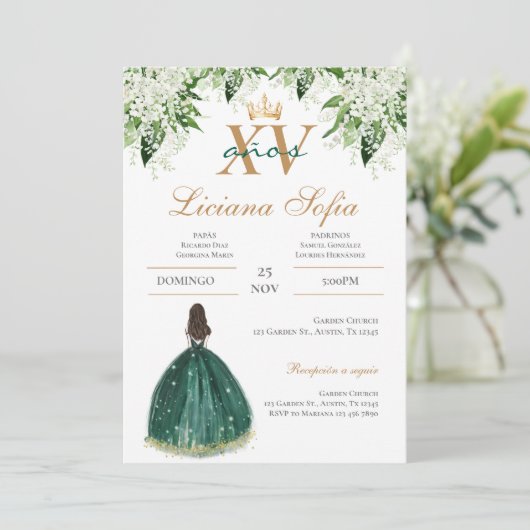 Invitation de Quinceanera vert émeraude (Debout devant)