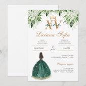 Invitation de Quinceanera vert émeraude (Devant / Derrière)
