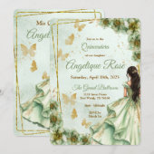 Invitation de quinceañera vert sauge (Devant / Derrière)