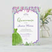 Invitation de Quinceañera verte, violette et rose (Debout devant)
