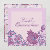 Invitation de Quinceañera violet et bleu (Devant / Derrière)