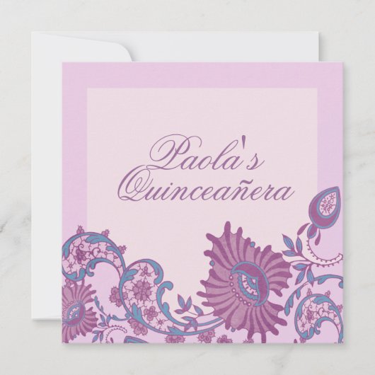Invitation de Quinceañera violet et bleu (Devant)