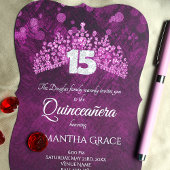 Invitation de Quinceanera violet, rose avec un dia