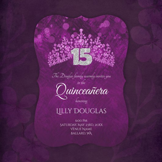 Invitation de Quinceanera violet, rose avec un dia