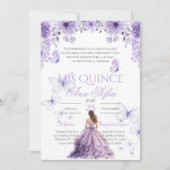 Invitation de quinceañera violette avec papillons (Devant)