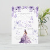 Invitation de quinceañera violette avec papillons (Debout devant)