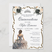 Invitation de Quincenera avec floral noir (Devant)