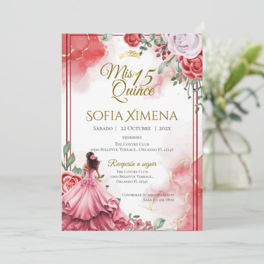 Invitation de Quincenera en espagnol Boho (Debout devant)