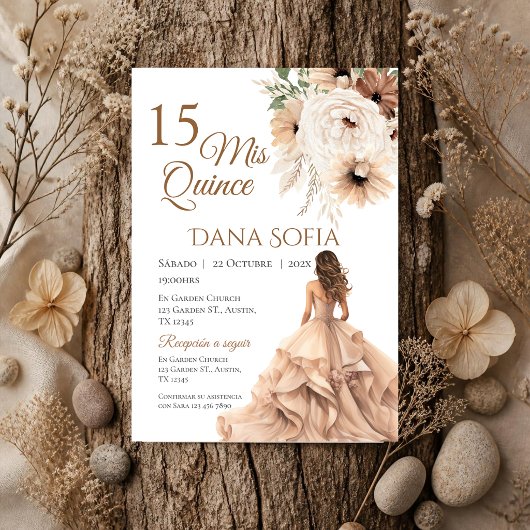 Invitation de Quincenera en espagnol Boho