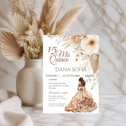 Invitation de Quincenera en espagnol Boho