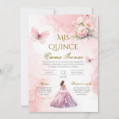 Invitation de Quinceñera en espagnol floral rose (Devant)